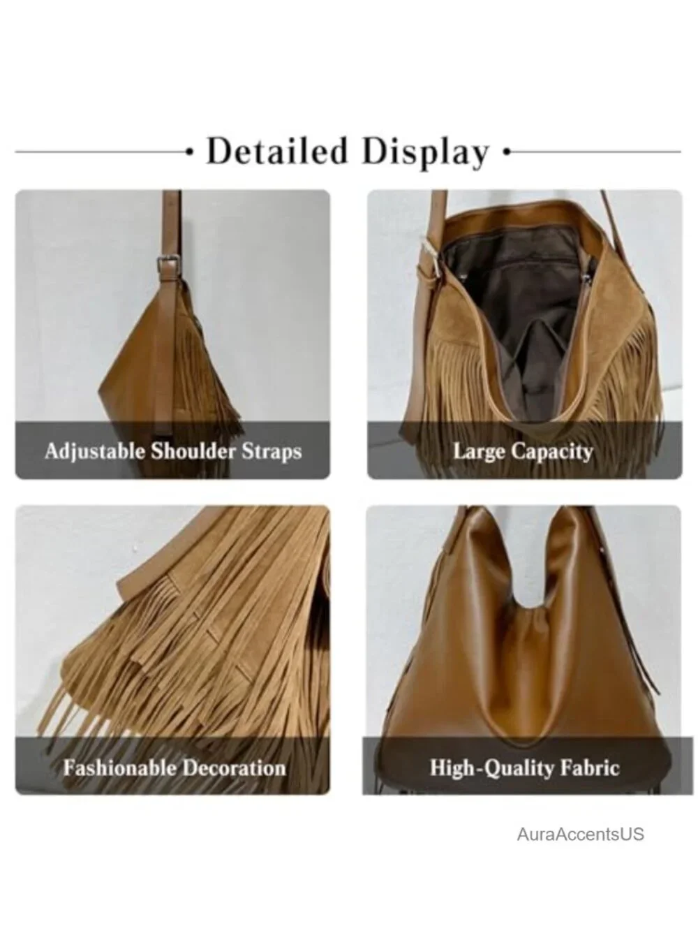 Faux Suede PU Leather Fringe Hobo Shoulder Bag Tassel Crossbody